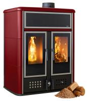 Klover DUAL Hybrid Kombi Kaminofen Holz Pellet wasserführend Bordeaux 27,4 kw